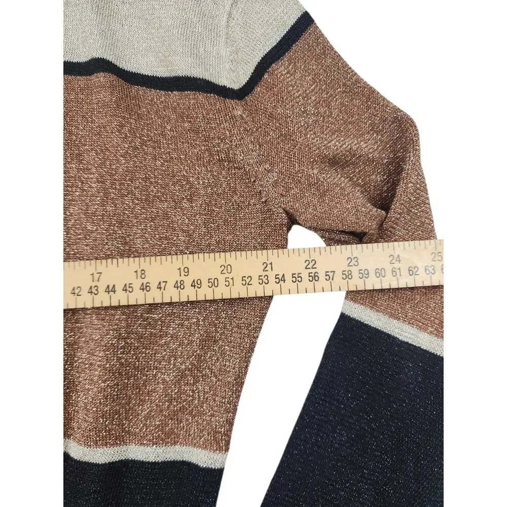 Free People gold dust plunging v-neck color block pullover sweater sz large crop